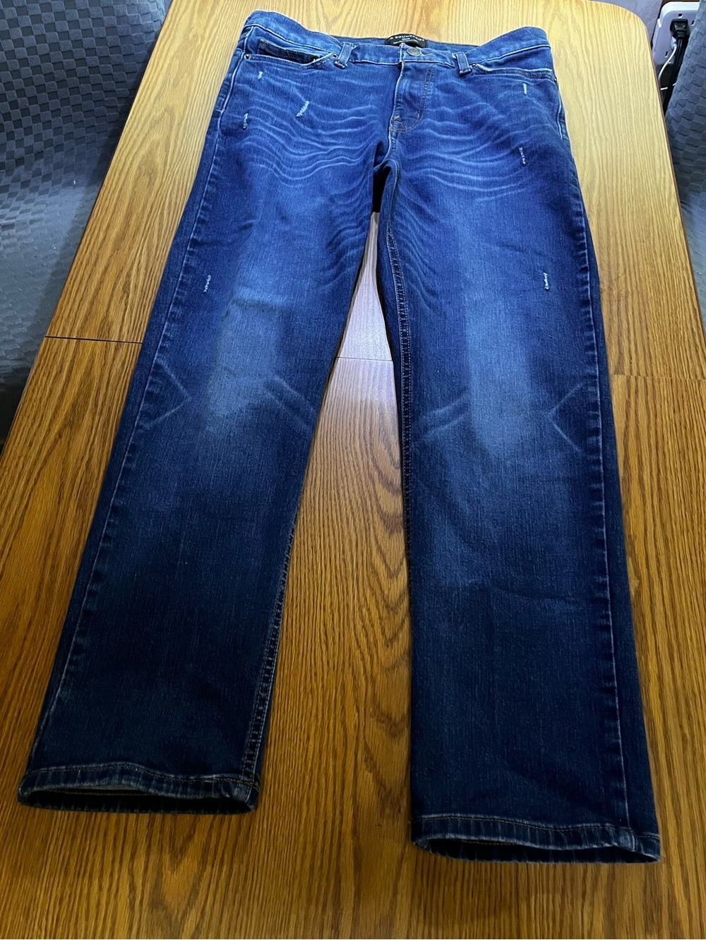 No Boundaries Men's Dark Blue Straight-Leg Distressed Jeans Size 30x30